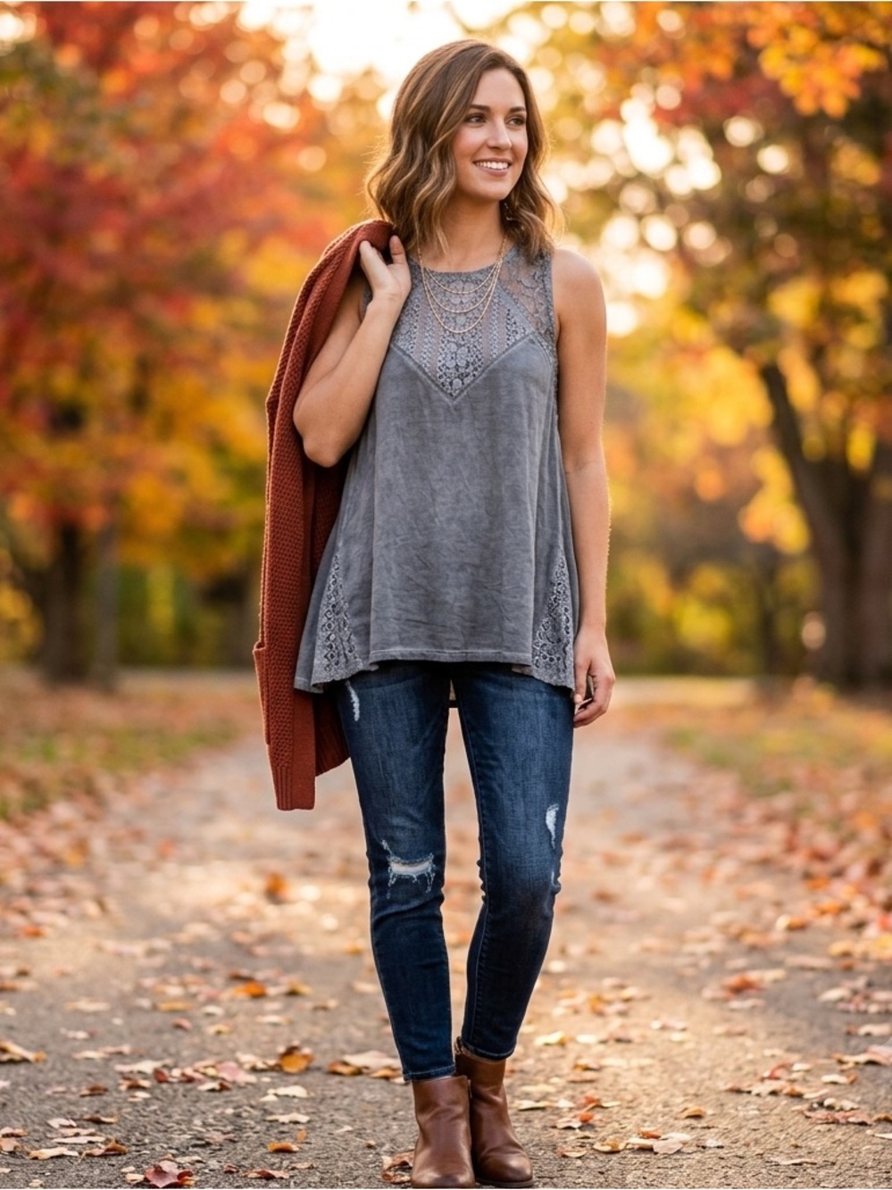 NWT Scrap-Work Boutique Sleeveless Gray Lace Tank Top, Flowy Boho, Size Small